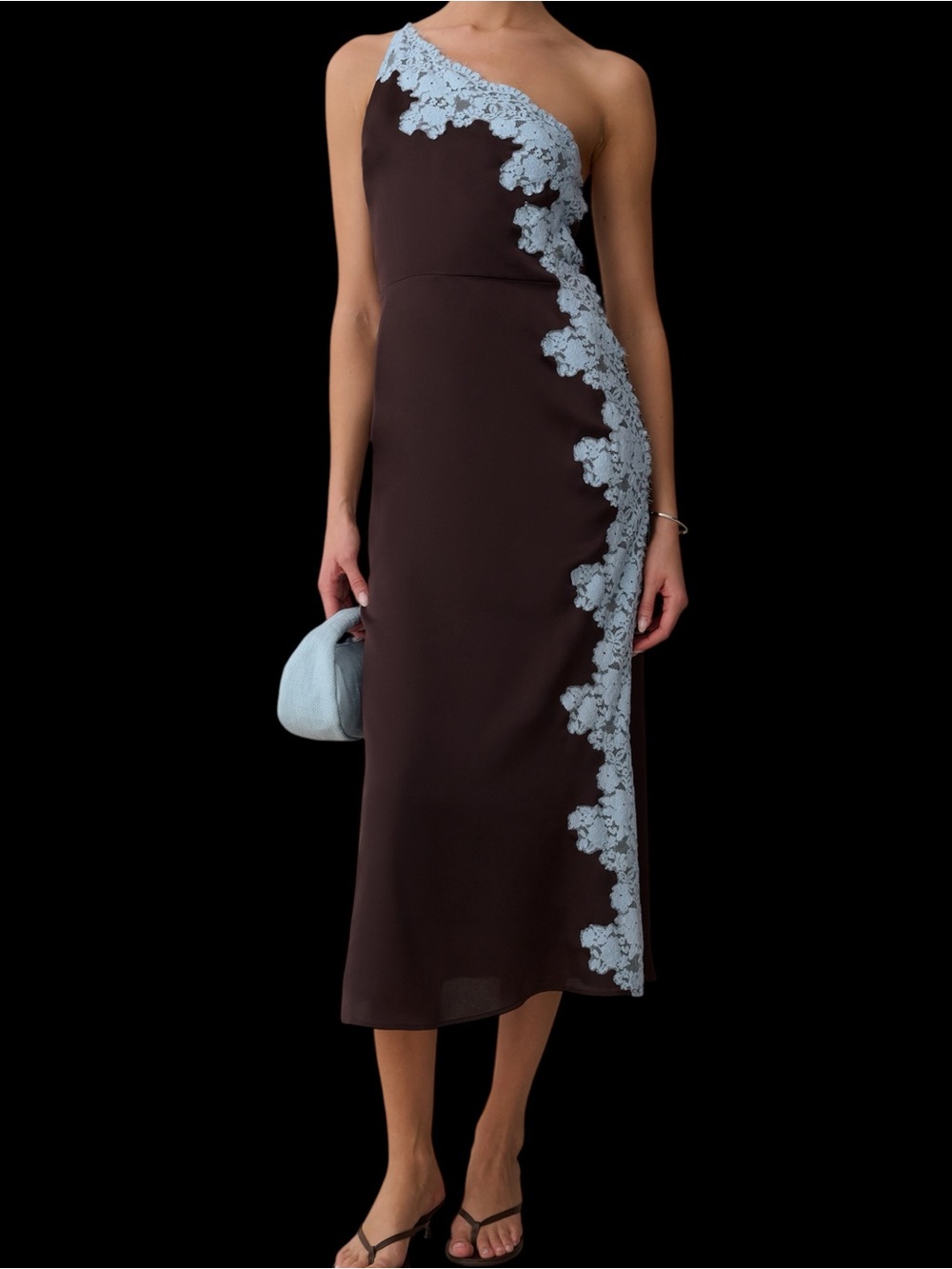Few Moda o.p.t. Aiko Slip Dress Dark Coffee Brown Powder Blue Lace NWT